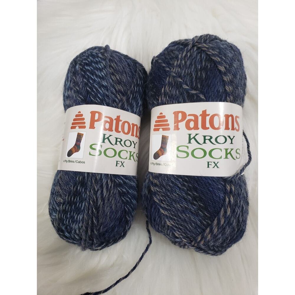 LOT 2 -Patons Kroy Sock‎ Yarn FX Wool Nylon Color is Cadet Colors 4Ply 50 gram